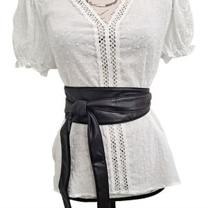 Corset Black Faux leather wide waist boho obi belt cinch wrap self tie